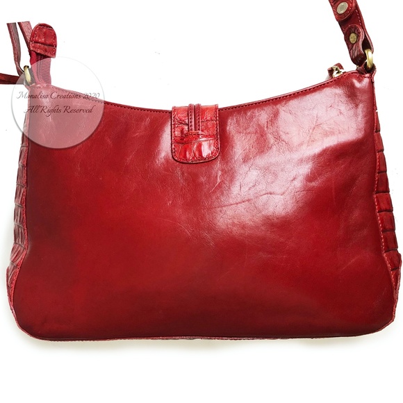 Brahmin Shoulder Bag Red Croc Embossed and Smooth Leather Vintage Bag HTF - Picture 6 of 9